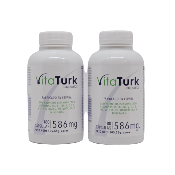 Pack semestral vitaminas capilares vitaturk. Contiene dos botes de 180 capsulas. Tratamiento para 6 meses